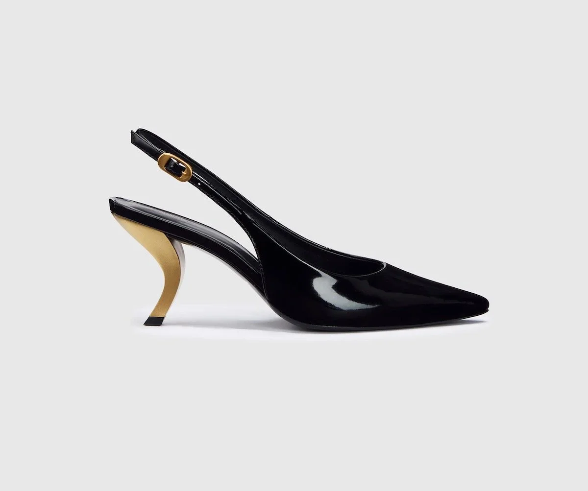 Reformation Cassie Slingback Heel in Black Patent, $298 at Reformation