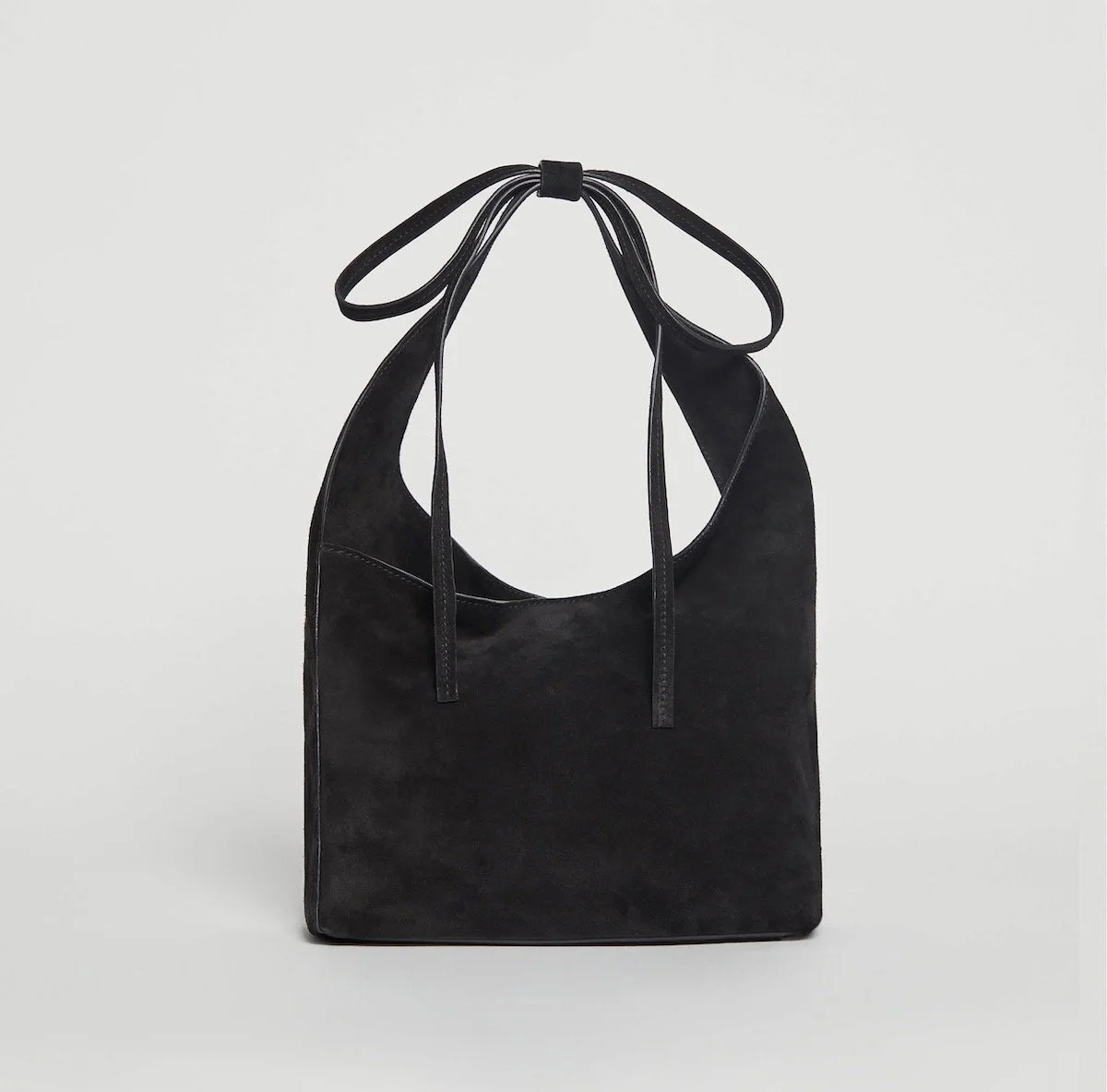 Reformation Small Vittoria Tote in Black Suede, $398 at Reformation