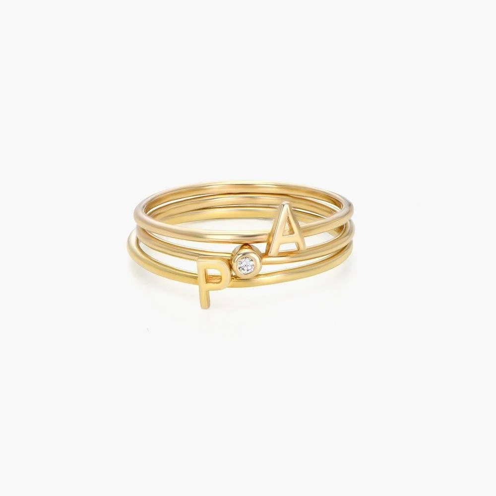 Oak & Luna Inez Initial Ring and Diamond Ring Set in Gold Vermeil, $185 at Oak & Luna
