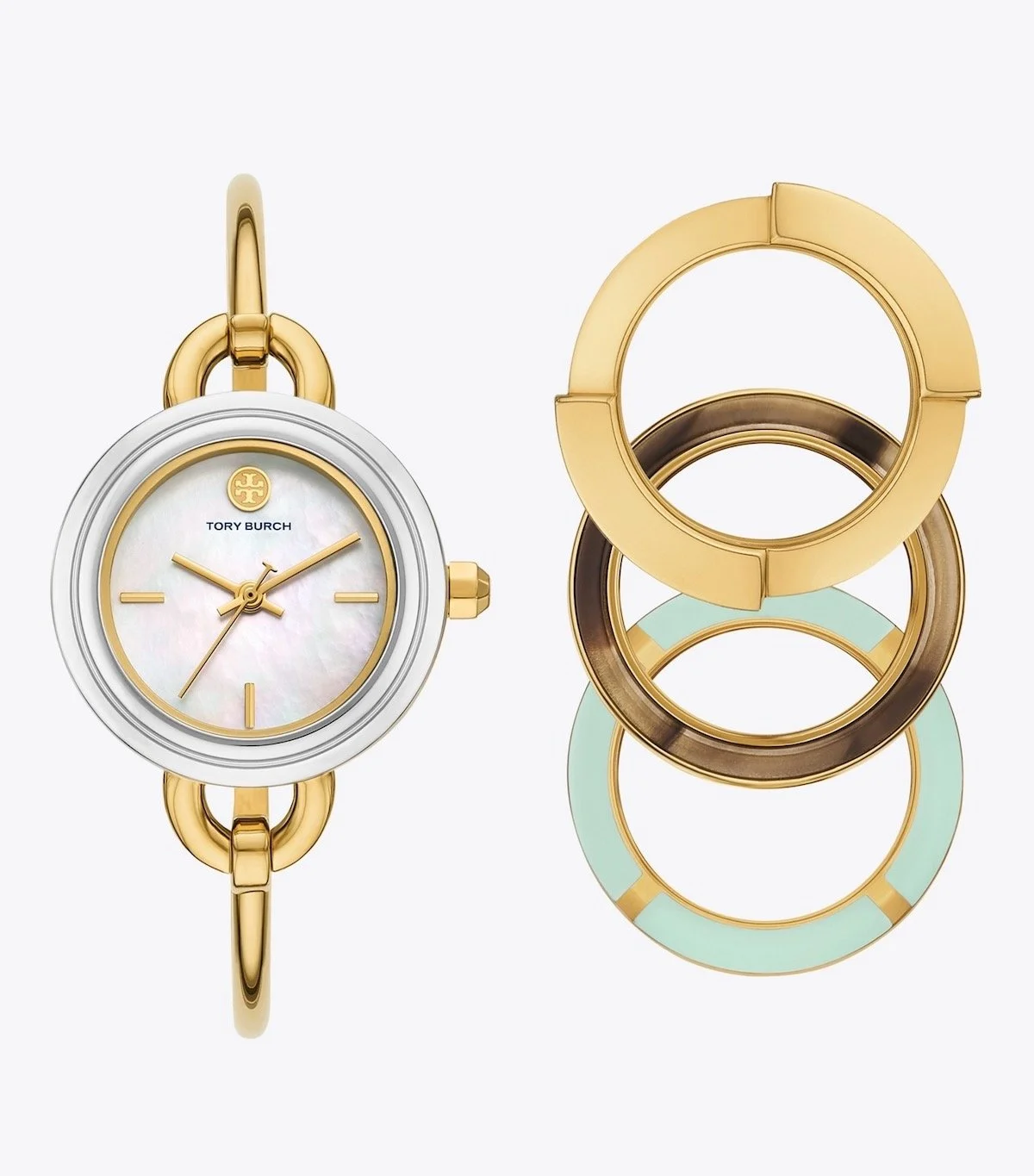 Tory Burch The Miller Gold-Tone Stainless Steel Bangle Bracelet Watch 27mm Set, $310 at Macy’s