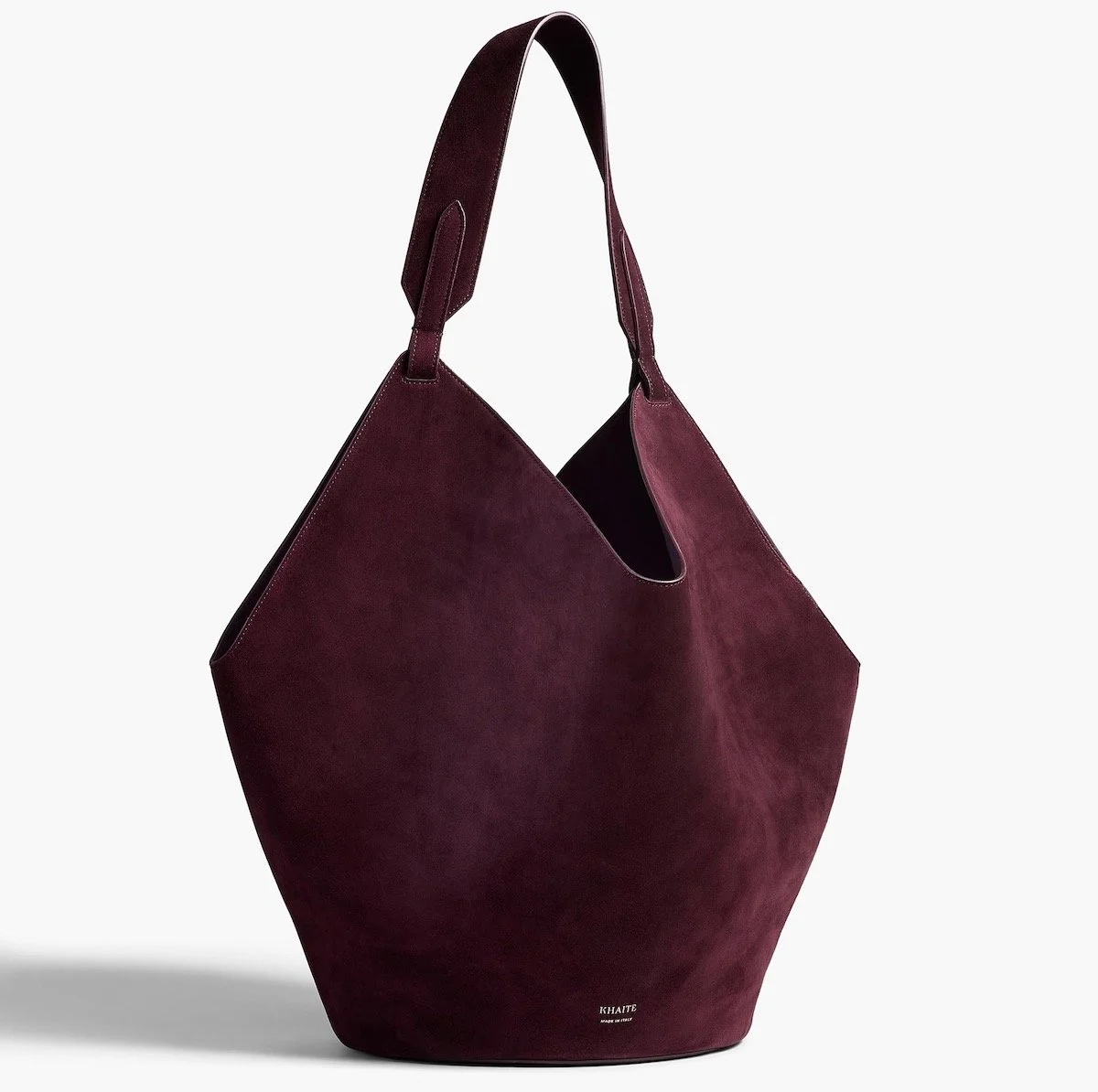 Khaite Medium Lotus Tote in Rouge Noir Suede, $3,600 at Khaite