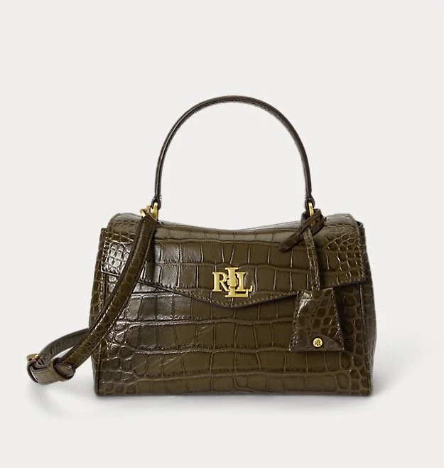 Lauren Croc-Embossed Small Farrah Soft Satchel in Botanic Green, $375 at Ralph Lauren