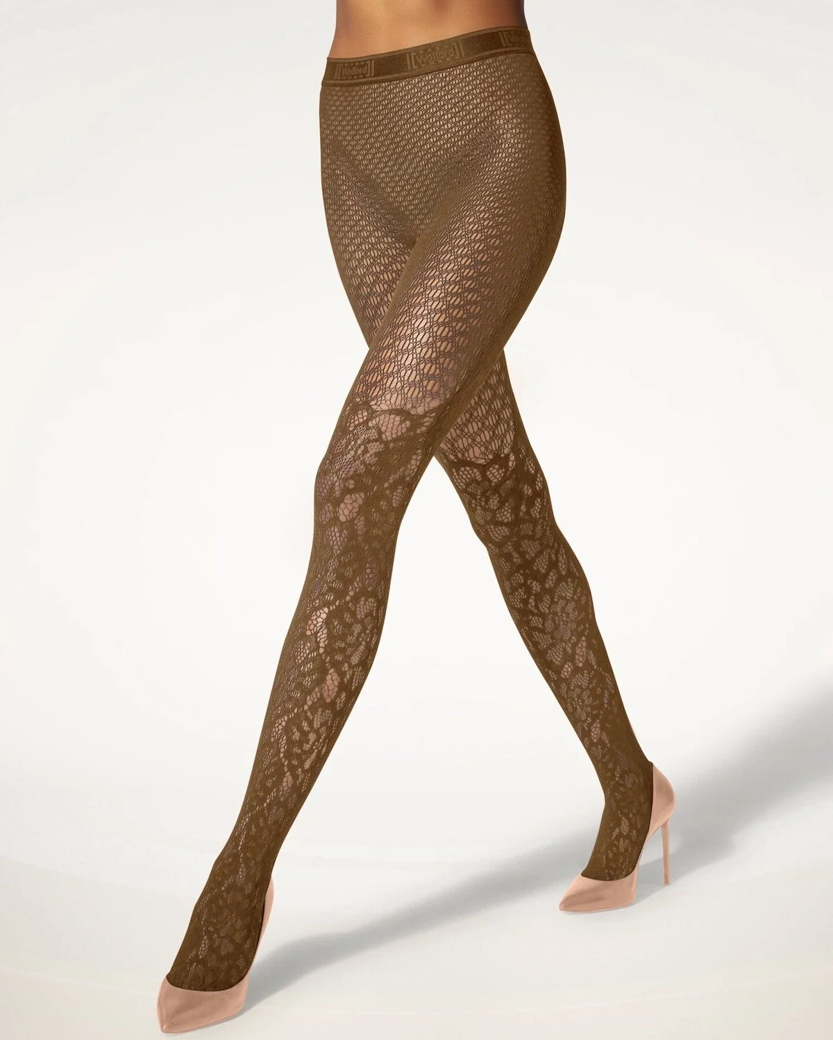 Wolford Lace Tattoo Tights in Tobacco Leaves, $45.50 at Wolford