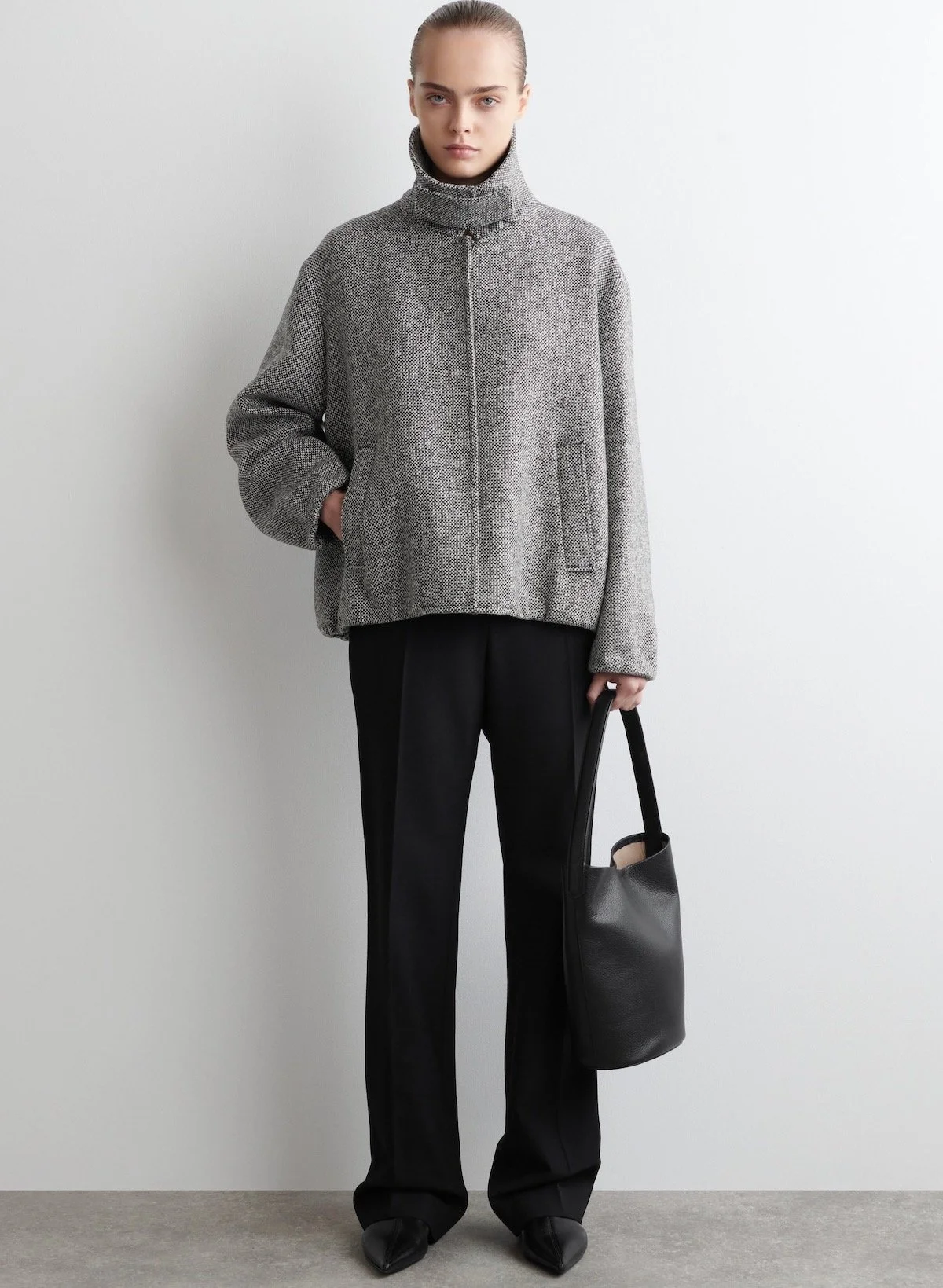 COS Wool-Tweed Funnel-Neck Jacket, $399 at COS