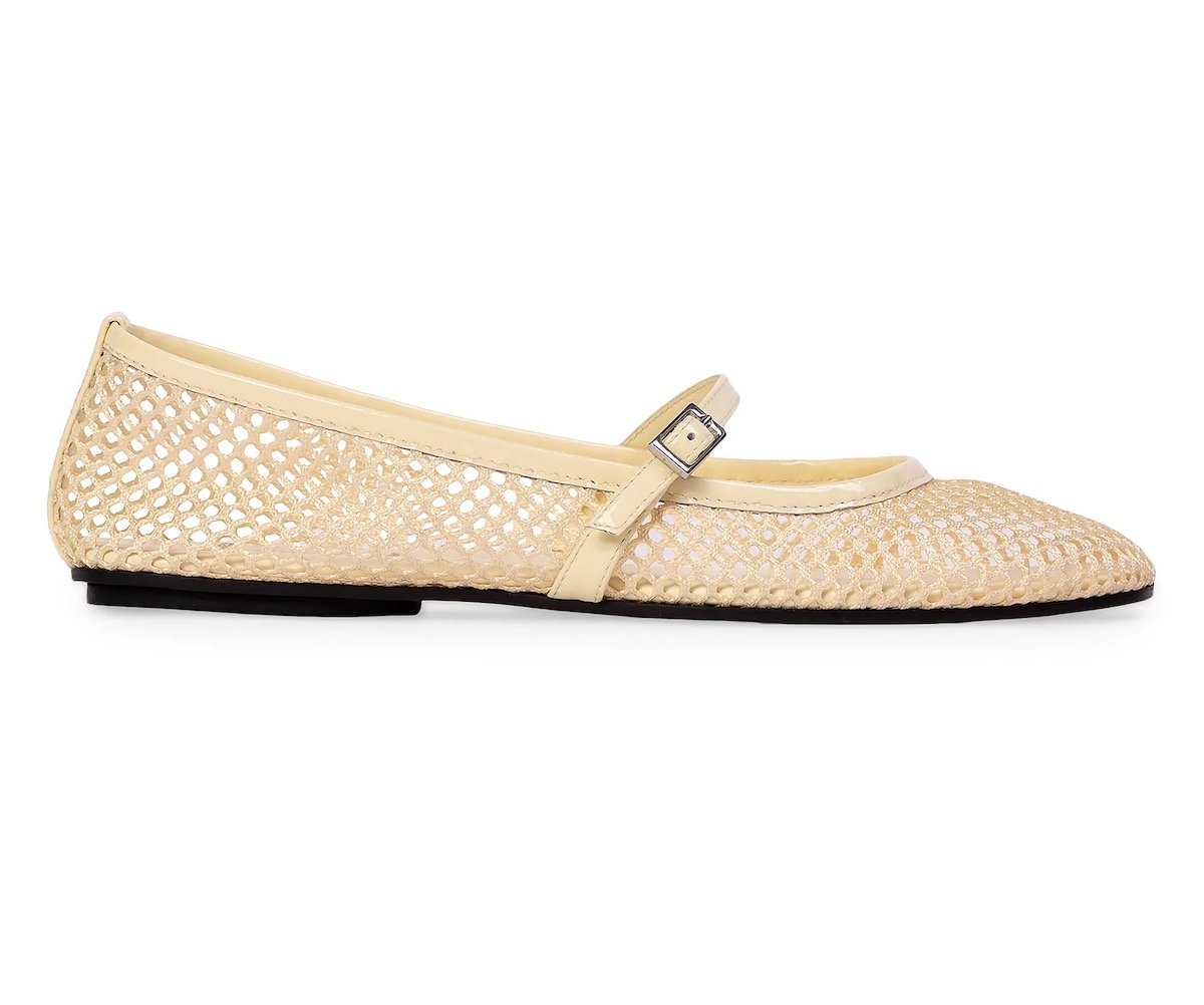 Black Suede Studio Mika Mesh Ballerina Flats in Butter Mesh, $209 at Saks
