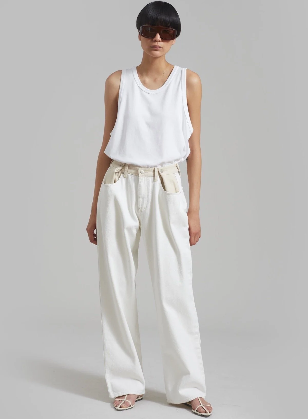 The Frankie Shop Hayla Contrast Denim Pants in Off White/Beige, $135 at The Frankie Shop