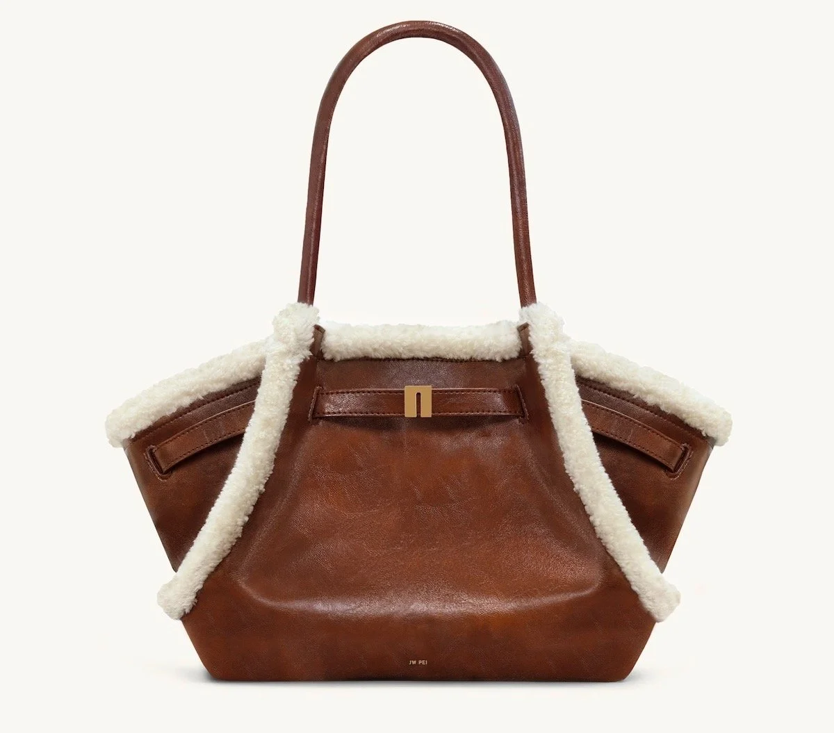 JW PEI Hana Medium Faux Shearling Trim Tote Bag in Brown, $139 at JW PEI
