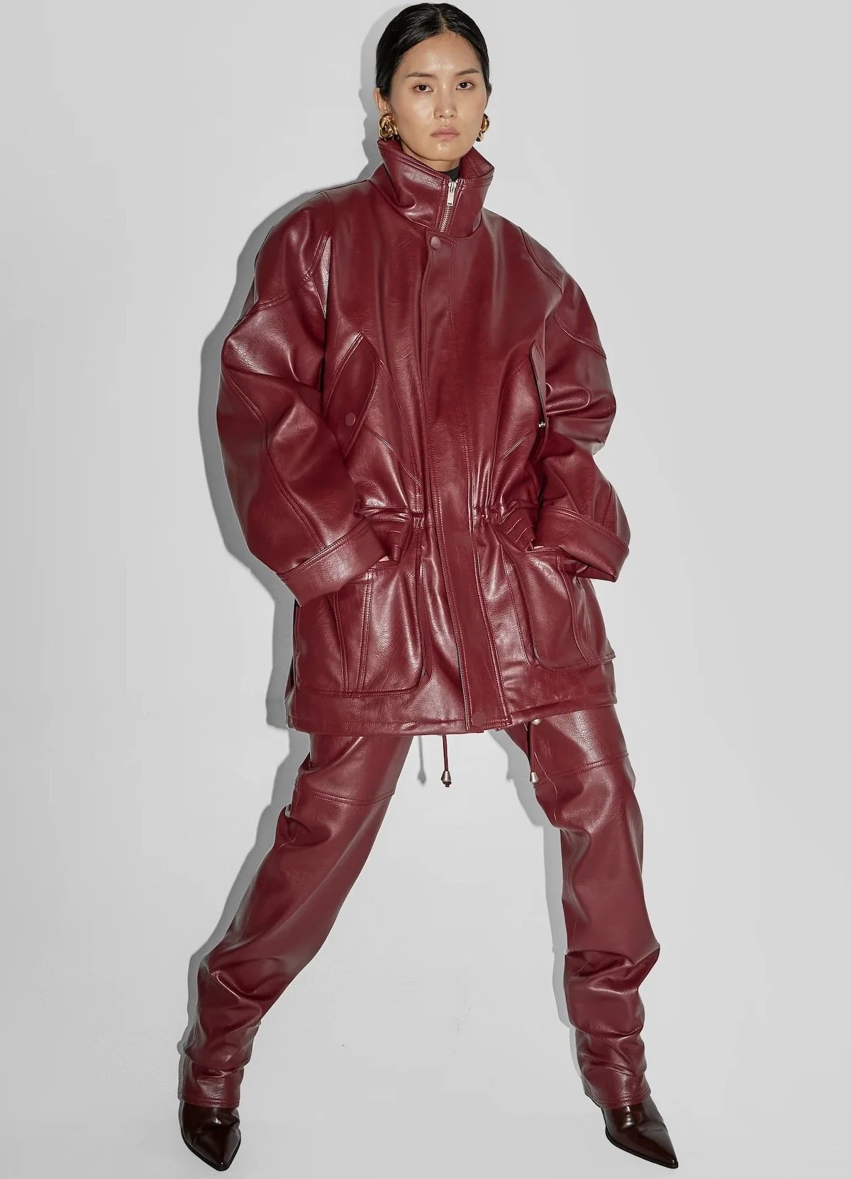 The Frankie Shop Ascona Faux Leather Jacket in Burgundy, $1,050 at The Frankie Shop