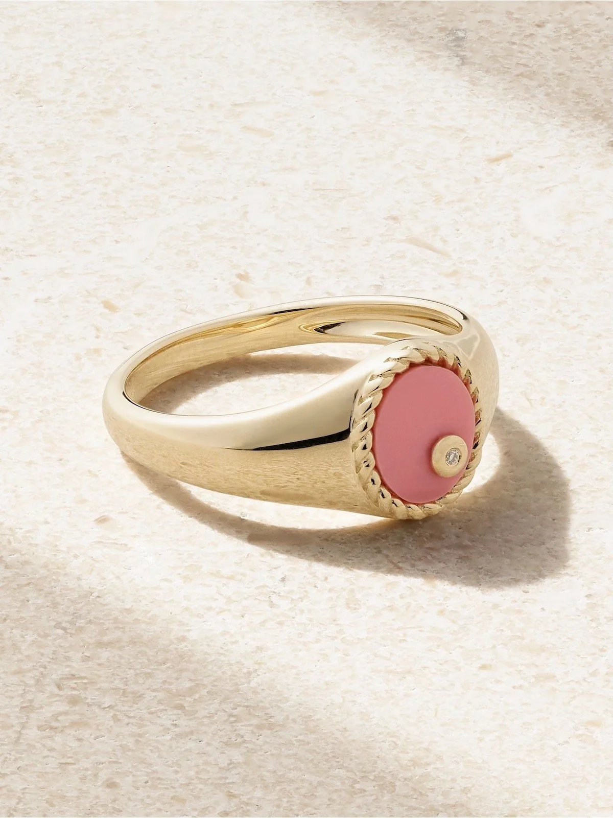 Yvonne Léon Baby Chevalière 9-Karat Gold, Coral and Diamond Signet Ring, $1,240 at Net-a-Porter