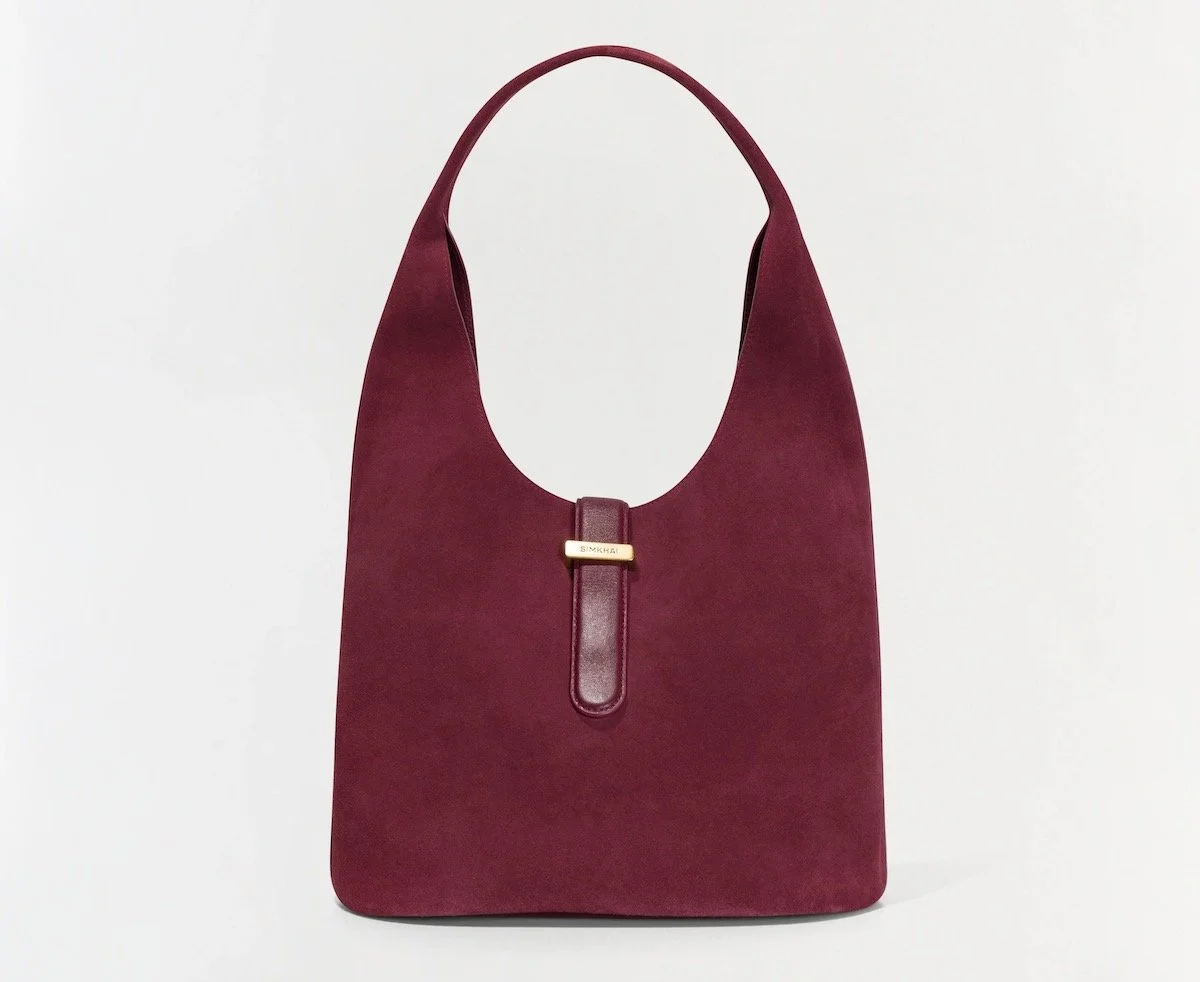 SIMKHAI Khai Suede Hobo Bag in Cranberry, $495 at SIMKHAI