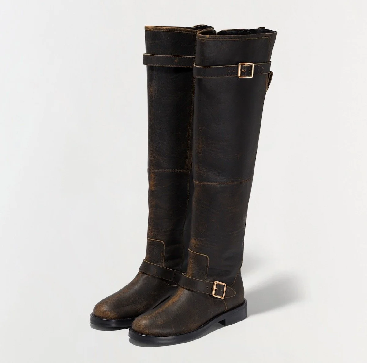 SIMKHAI Noah Leather Over The Knee Boot in Distressed Chocolate, $657 at SIMKHAI