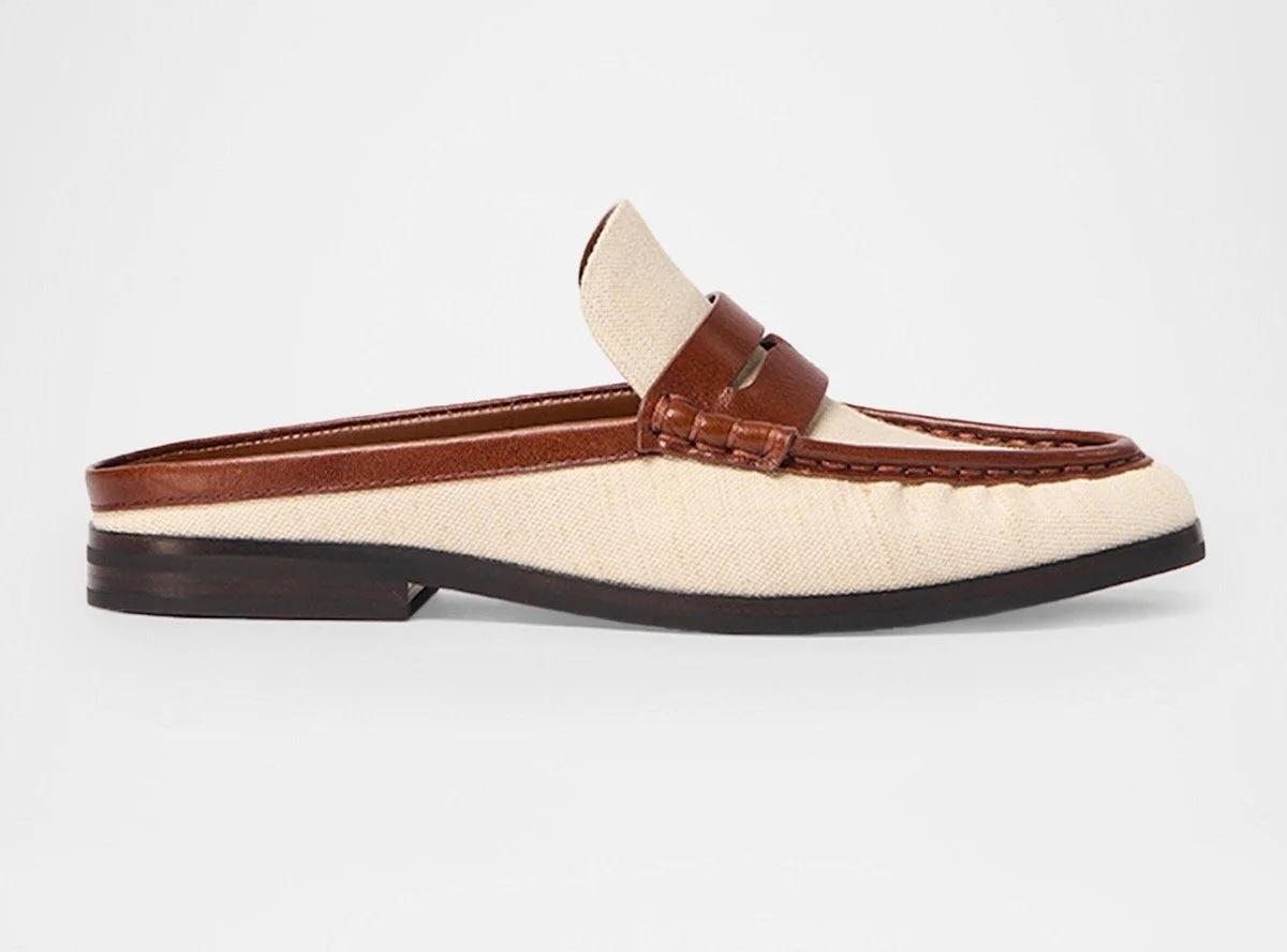 SIMKHAI Dean Canvas & Leather Backless Loafer, $525 at Neiman Marcus