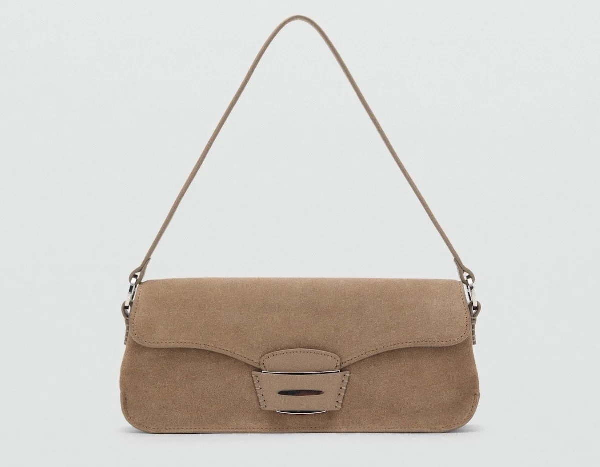 Mango Suede Shoulder Bag in Medium Brown, $99.99 at Mango