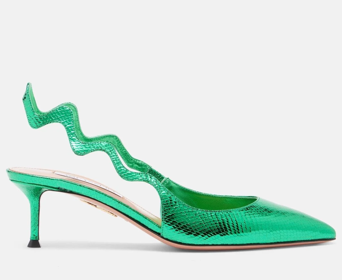 Aquazzura Artiste 50 Metallic Leather Slingback Pumps, $890 at Mytheresa