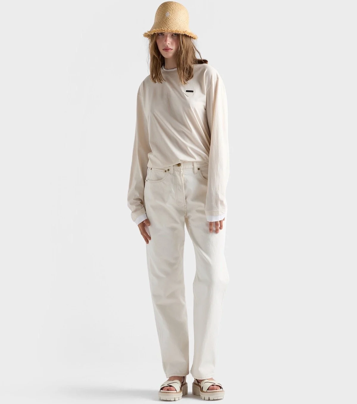 Prada Old Denim Five-Pocket Jeans in White, $1,590 at Prada