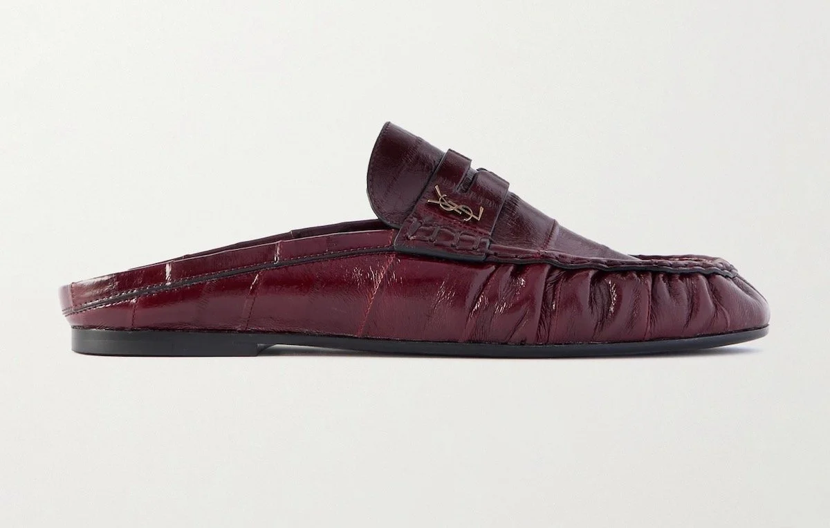 Saint Laurent Le Loafer Eel Slippers in Burgundy, $1,250 at Net-a-Porter
