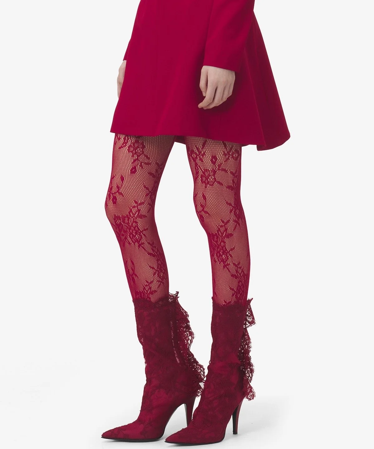 Alexander McQueen Floral Lace Tights in Crimson, $320 at Alexander McQueen