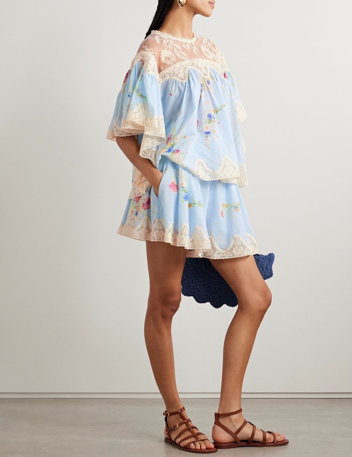 Zimmermann Lucky Lace-Trimmed Pleated Floral-Print Cotton-Voile Shorts, $595 at Net-a-Porter