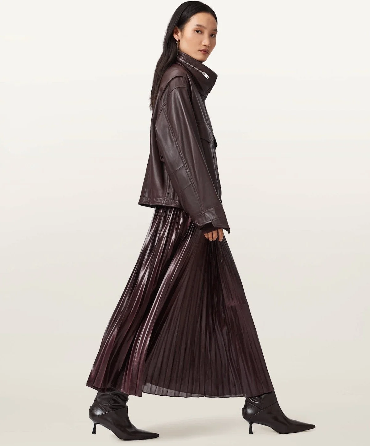 AllSaints Clay Funnel Neck Leather Jacket, $789 at AllSaints