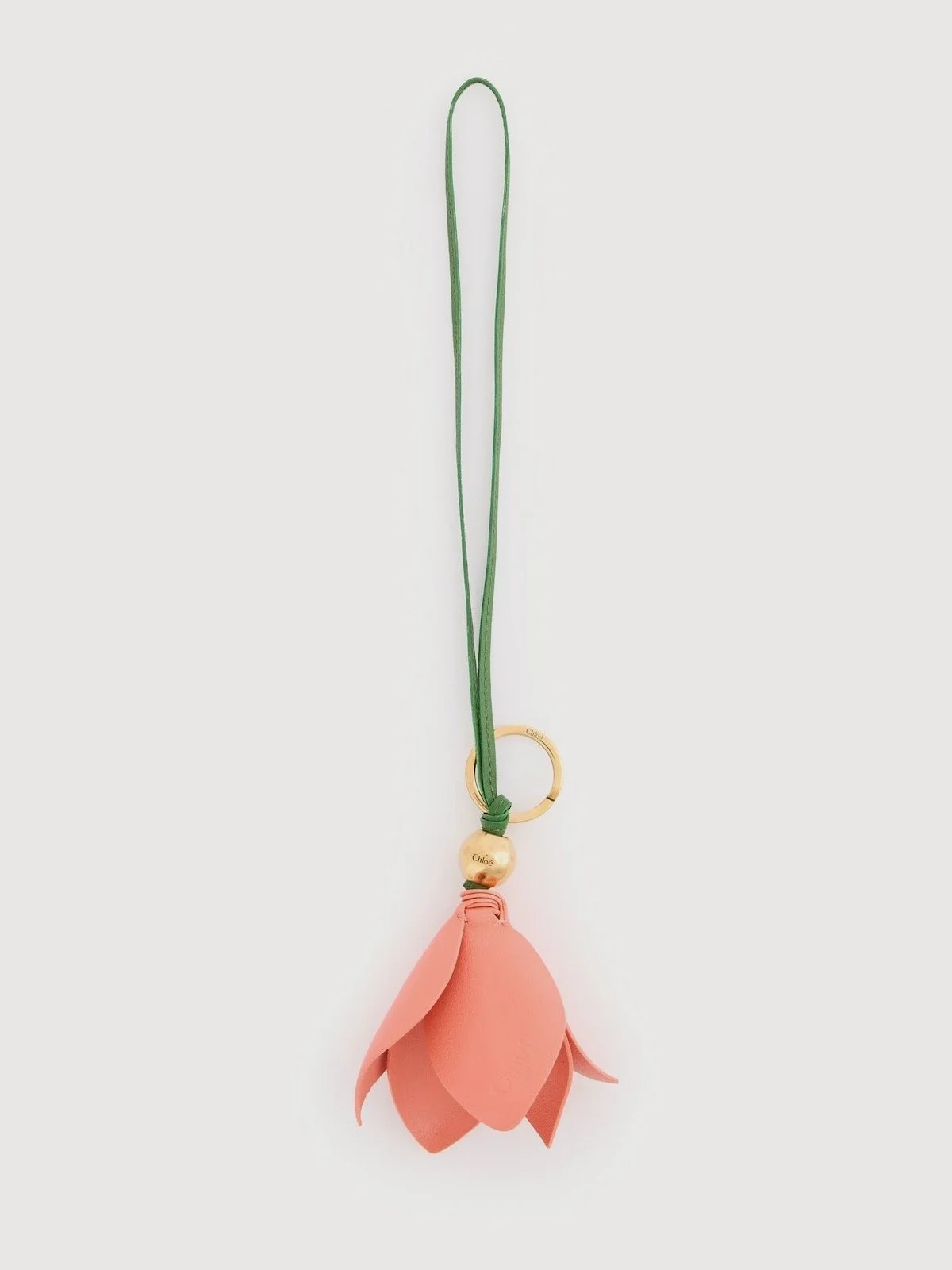 Chloe Symbols Tulip Key Ring Bag Charm in Grained Leather in Camellia Coral, $530 at Chloe