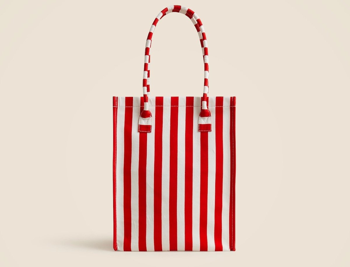 J.Crew 1989 Striped Tote in Red and White Stripe, $89.50 at J.Crew