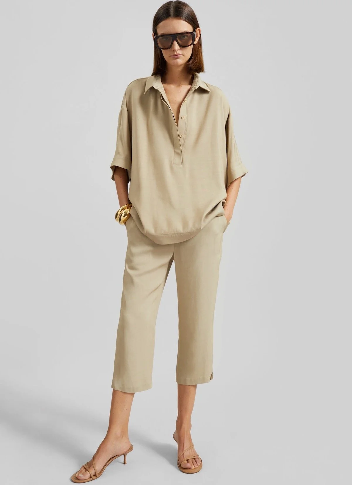 The Frankie Shop Lior Fluid Capri Pants in Beige, $195 at The Frankie Shop