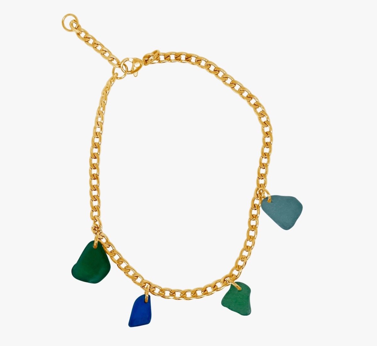 Glasstyk Fragments Blue and Green Sea Glass Anklet Gold, $148 at Wolf & Badger