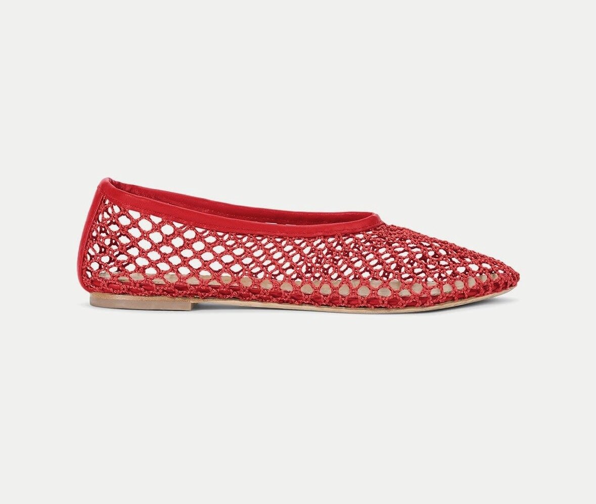 Staud Alba Ballet Flat Red Netting, $395 at Staud