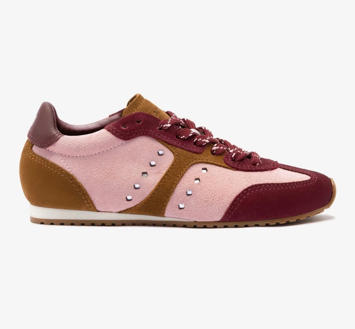 Larroudé Stella Sneaker in Tulip, Russet and Wine Suede and Silver Metallic Leather, $175 at Larroudé