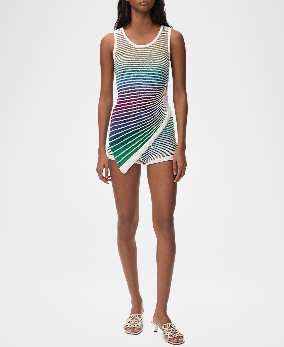 Loewe x Paula's Ibiza Asymmetric Striped Tank Top ($990) and Stretch Cotton Striped Knit Shorts ($1,150) at Neiman Marcus