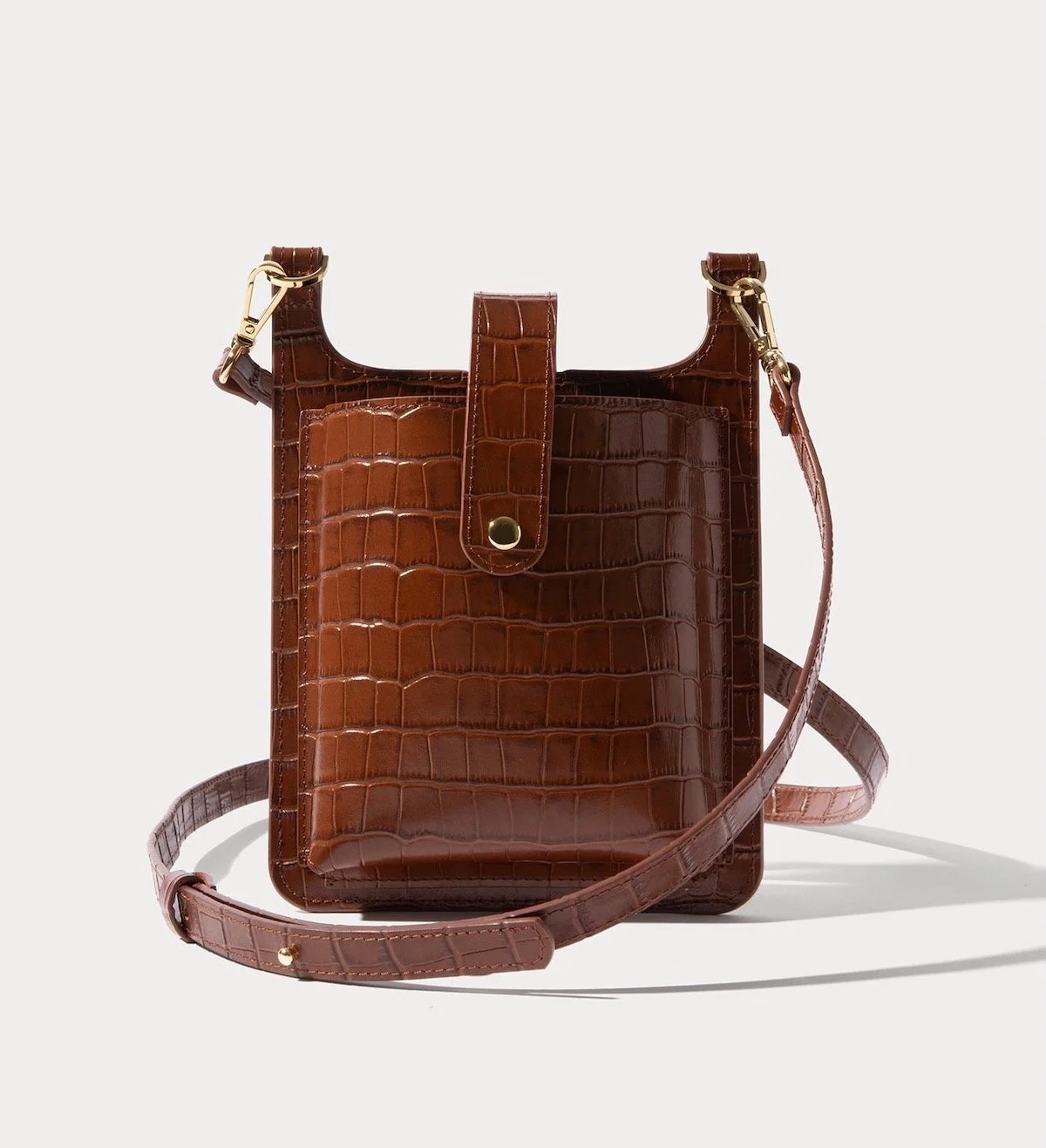 Bandolier Parker Phone Bag in Brown Croc/Gold, $178 at Bandolier