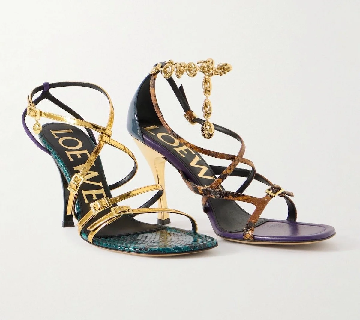 Loewe New Comic Mirrored and Snake-Effect Leather Sandals, $1,800 at Net-a-Porter