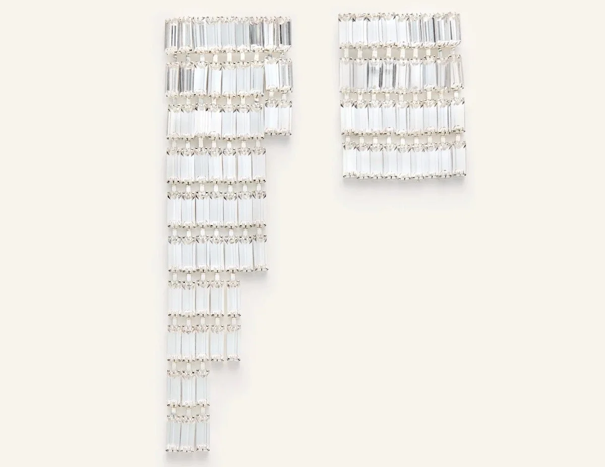 Magda Butrym Asymmetrical Crystal Fringe Earrings in Silver, $610 at Magda Butrym