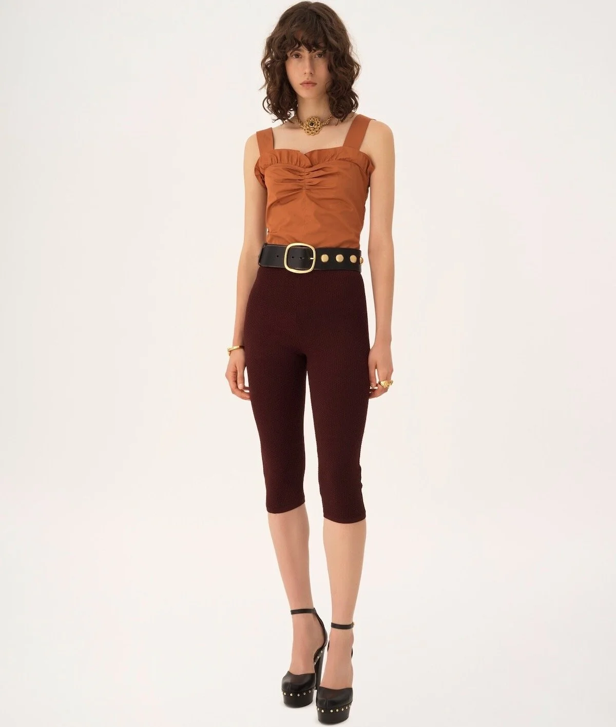 Chloe Capri Leggings in a Stretch Knit in Vintage Brown, $1,050 at Chloe