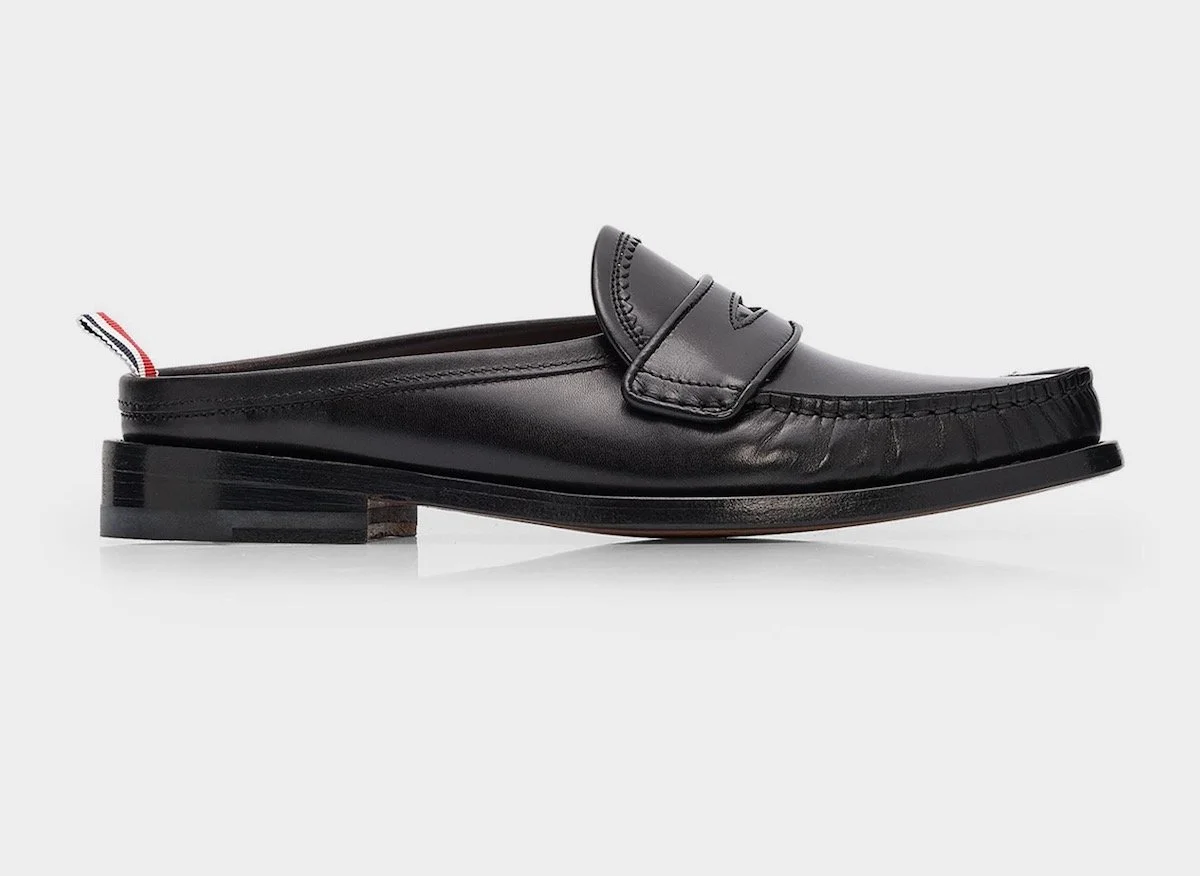 Thom Browne Varsity Leather Loafer Mules, $920 at Neiman Marcus
