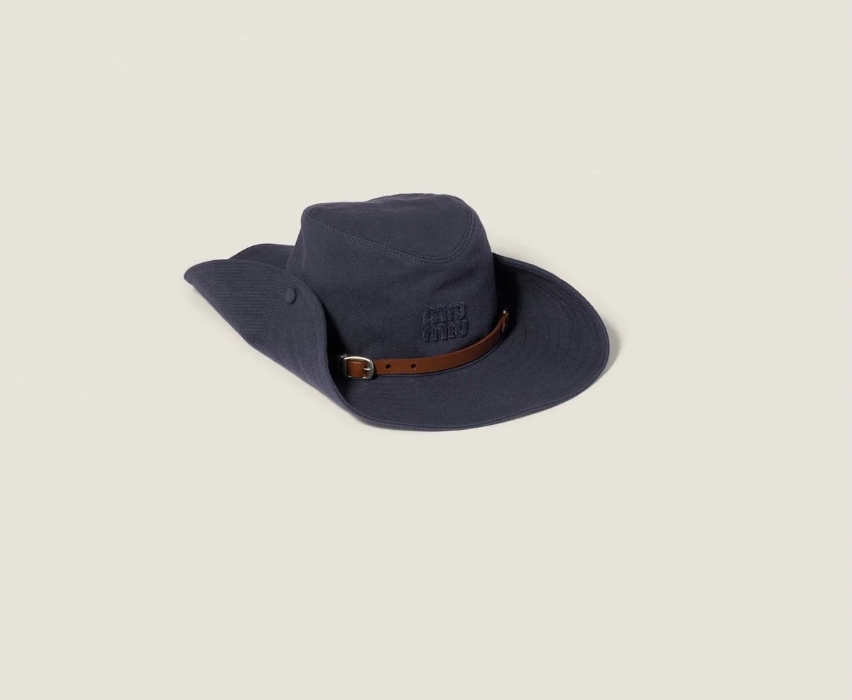 Miu Miu Drill Cowboy Hat in Hematite, $895 at Miu Miu