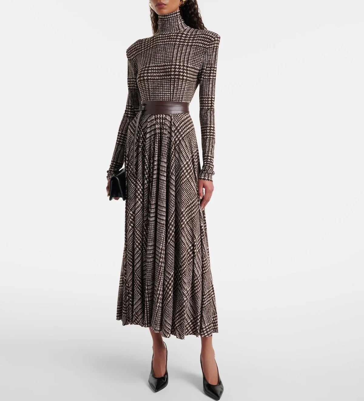 Norma Kamali Belted Houndstooth Turtleneck Midi Dress, $435 at Mytheresa