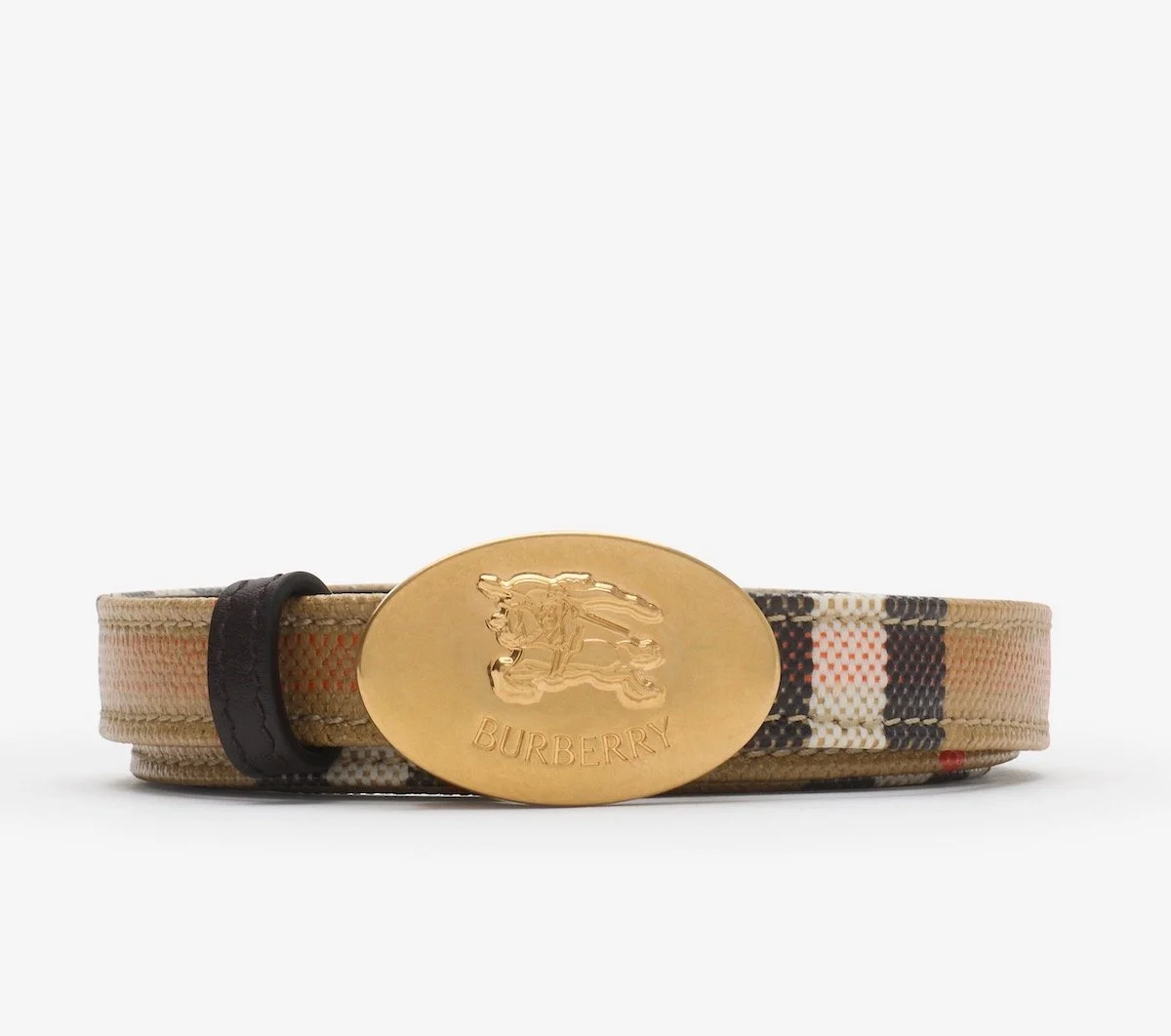 Burberry Thin Reversible Check Knight Stamp Belt, $415 at Burberry