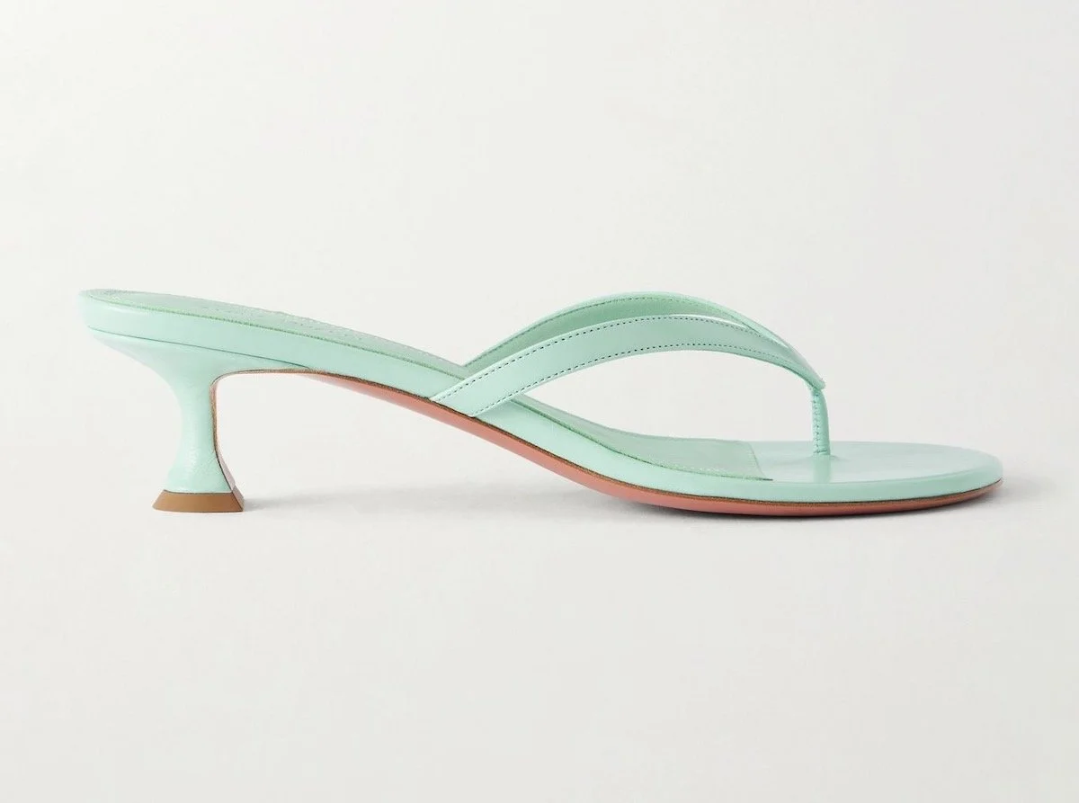 Amina Muaddi Juliette 45 Leather Thong Sandals in Mint, $840 at Net-a-Porter