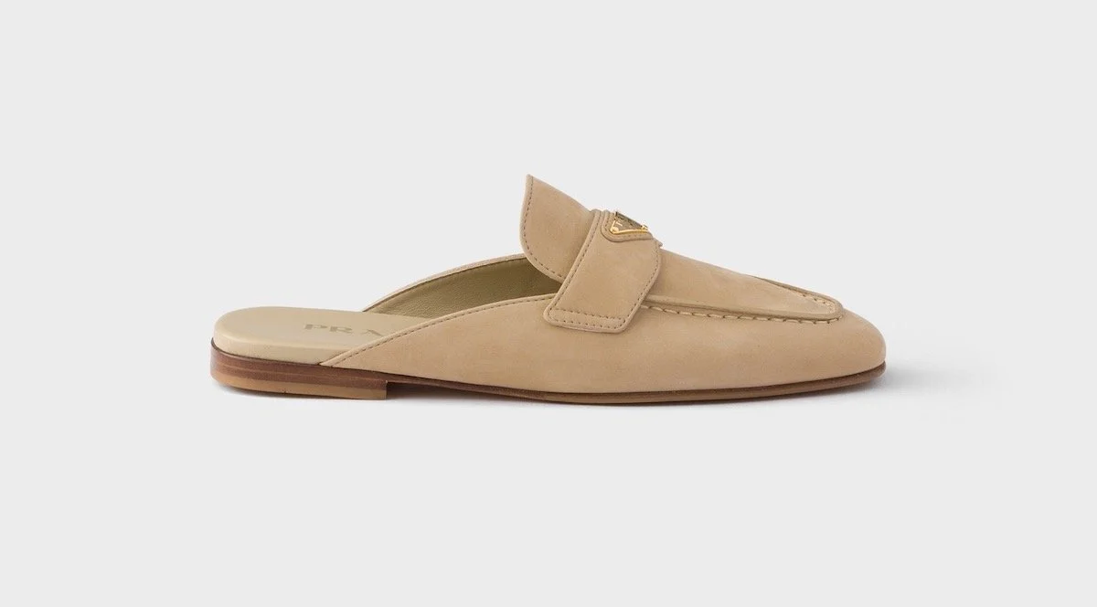 Prada Nubuck Mules in Desert Beige, $1,200 at Prada