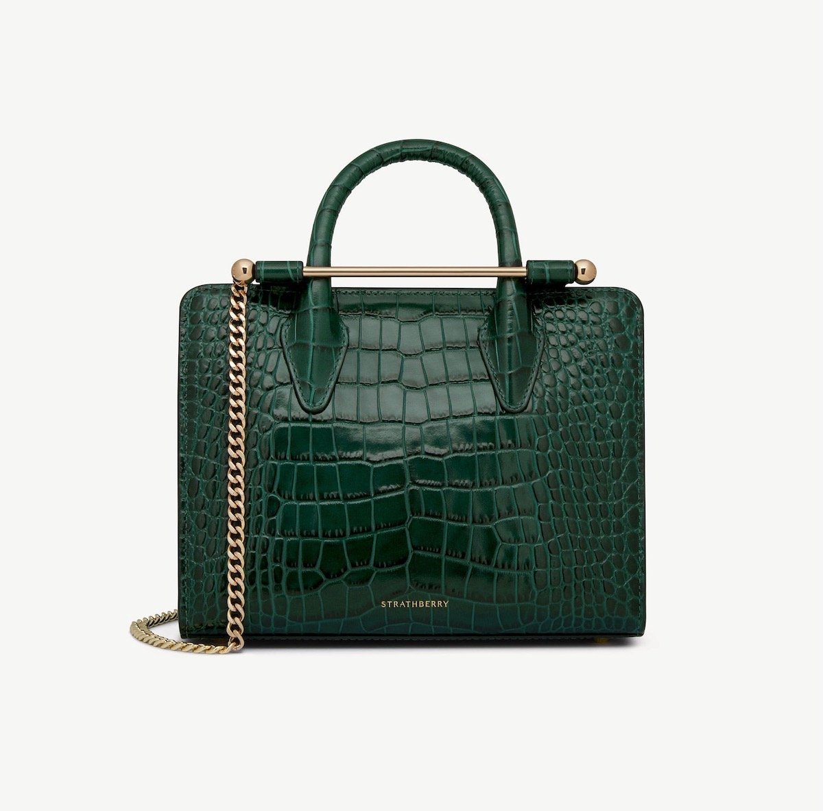 Strathberry Mini Tote in Croc-Embossed Bottle Green, $595 at Strathberry