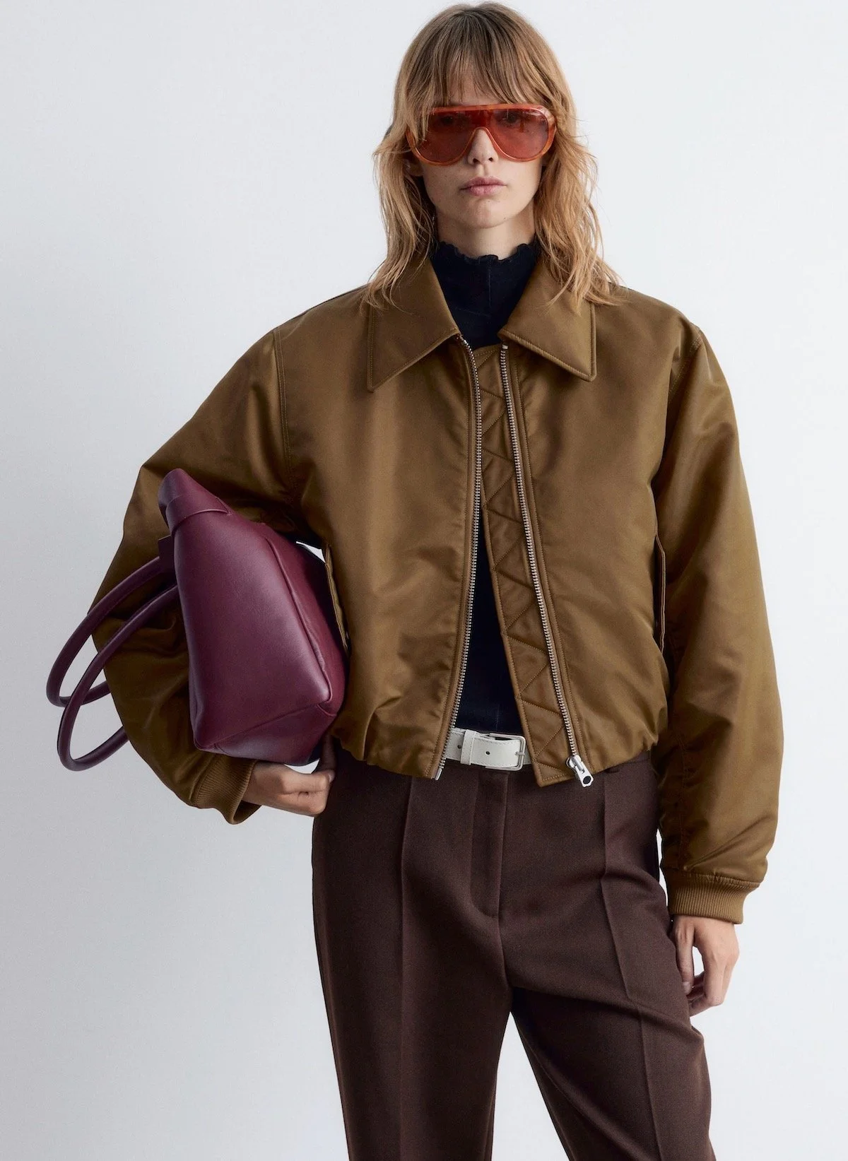 & Other Stories Cropped Bomber Jacket in Khaki Brown, $129 at & Other Stories