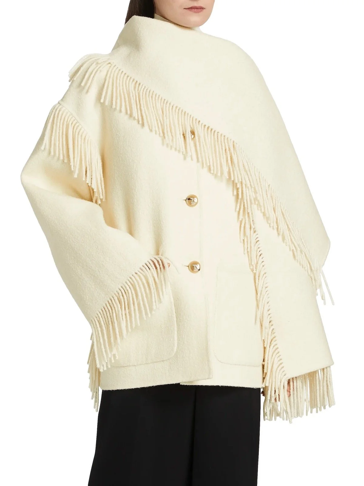 TOTEME Fringed Scarf Wool-Blend Jacket, $1,490 at Saks