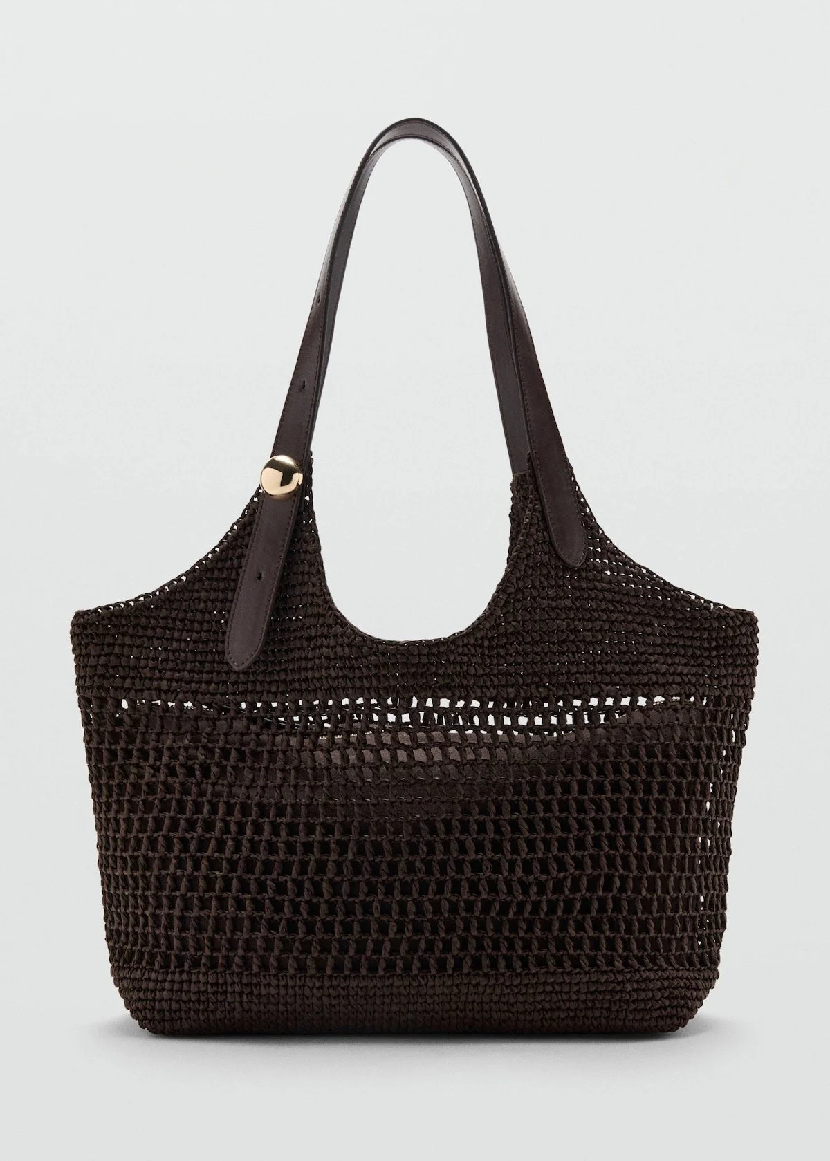 Mango Natural-Fiber Shopping Bag With Metallic Detail in Chocolate, $89.99 at Mango