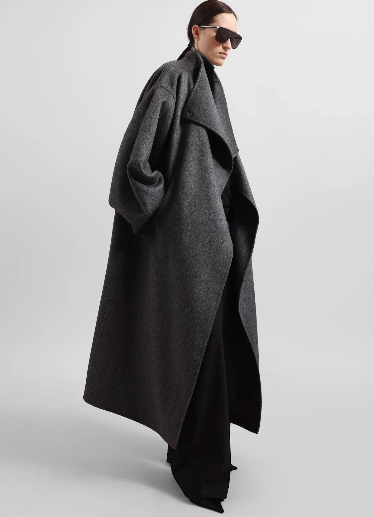 The Frankie Shop Leroy Funnel Neck Wool Coat in Dark Gray Melange, $515 at The Frankie Shop