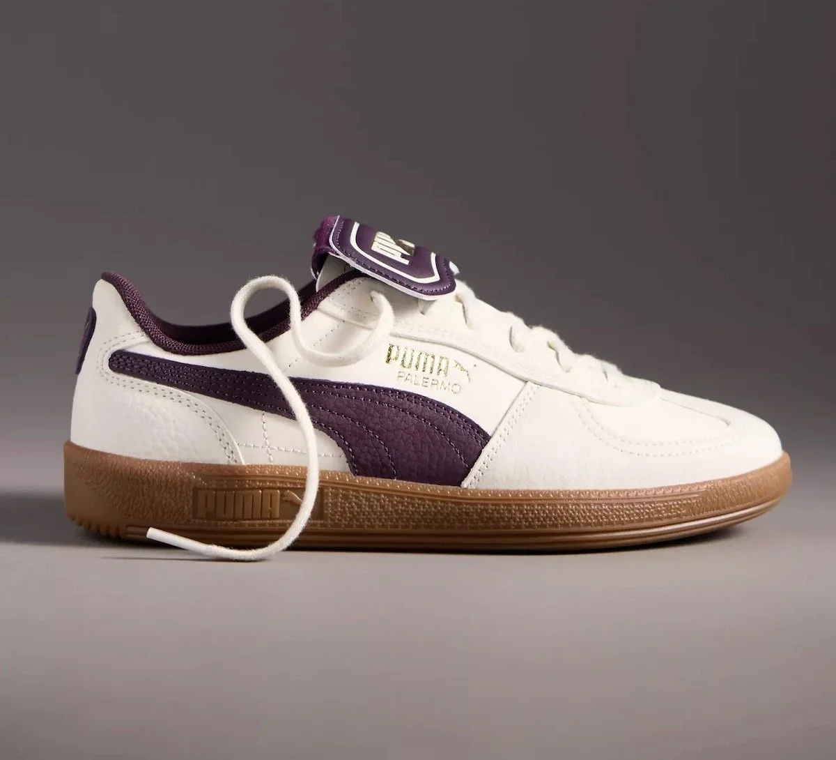 Puma Palermo Sneakers in Alpine Snow/Midnight Plum, $80 at Anthropologie
