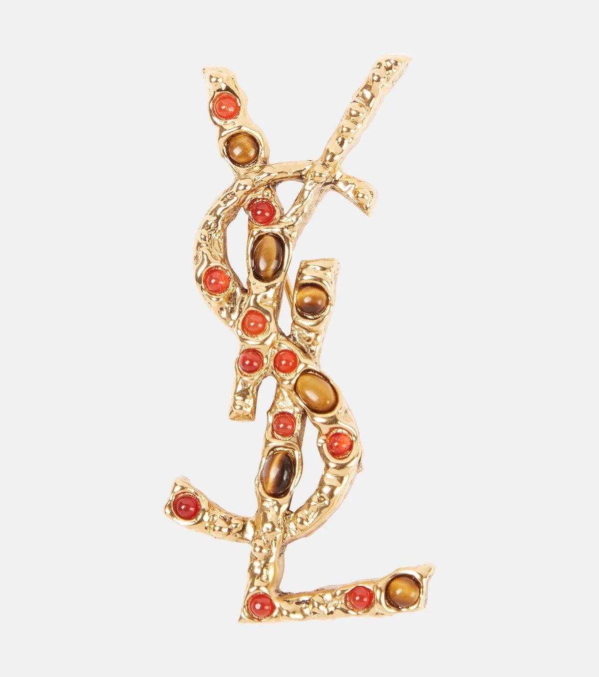 Saint Laurent Cassandre Gold-Tone Tiger's Eye and Sunstone Brooch, $600 at Net-a-Porter
