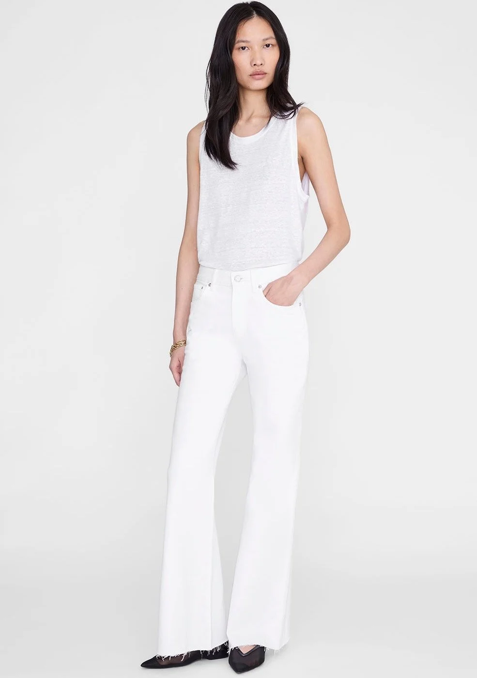 ANINE BING Wyatt Jean 34” in White, $280 at ANINE BING