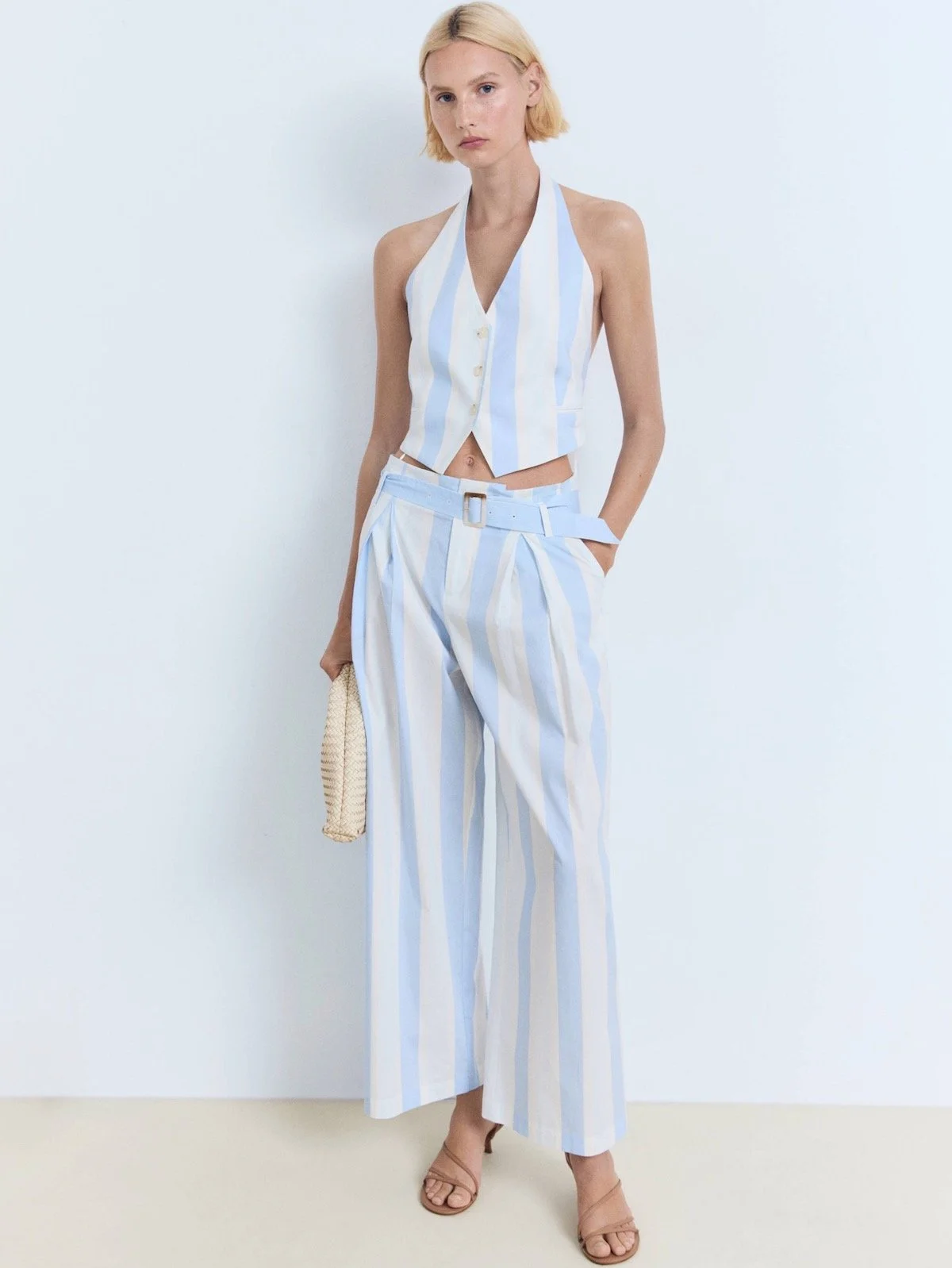 Mango Striped Halter Vest ($24.99) and Striped Culotte Pants With Belt ($29.99) at Mango Outlet