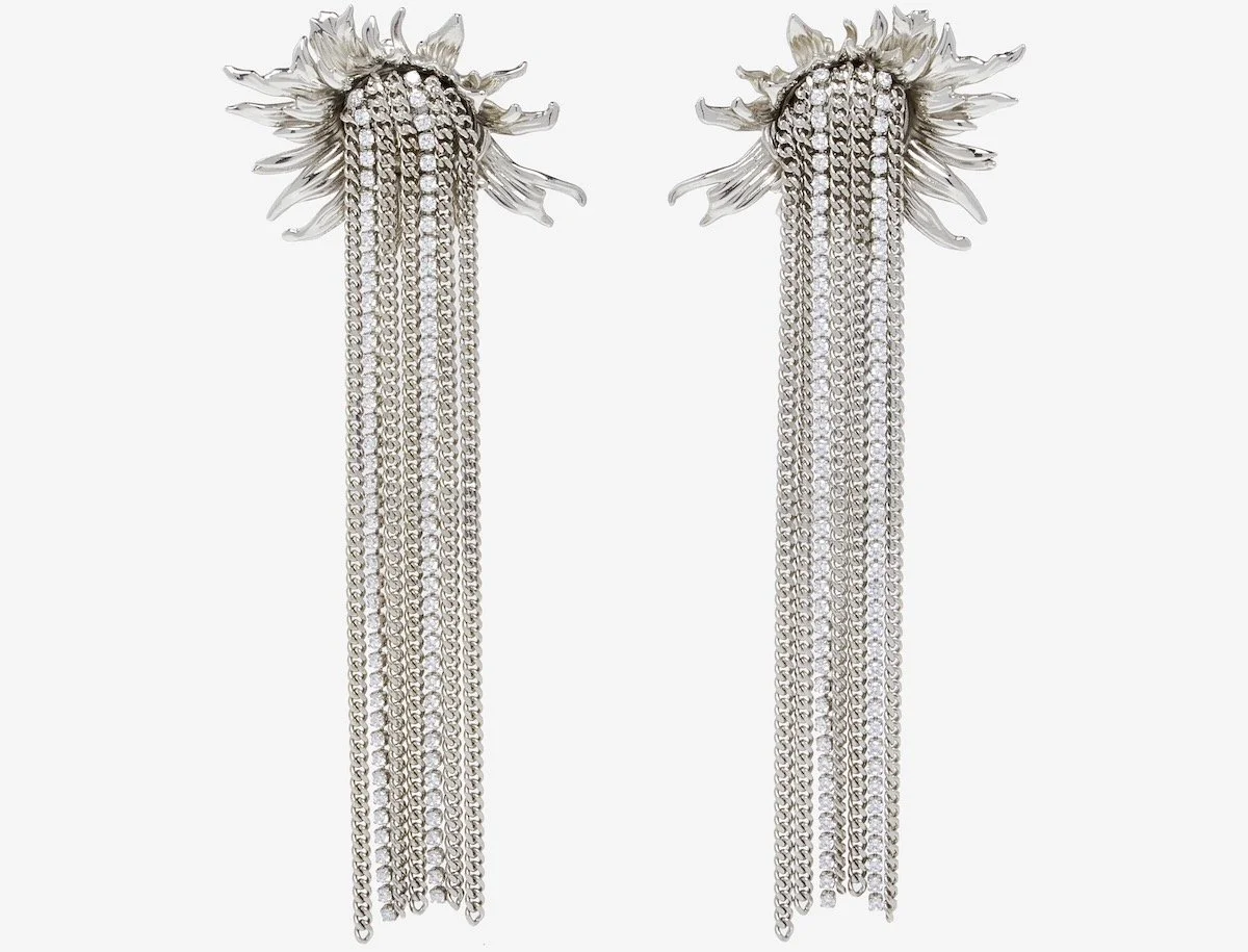 Alexander McQueen Sunflower Earrings in Palladium, $1,050 at Alexander McQueen